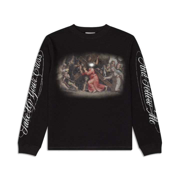 BLACK CROSS THERMAL featuring a waffle design, oversized fit, and organic cotton for comfort.