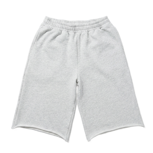 Light gray heathered sweat shorts with an elastic waistband, displayed flat against a solid white background.